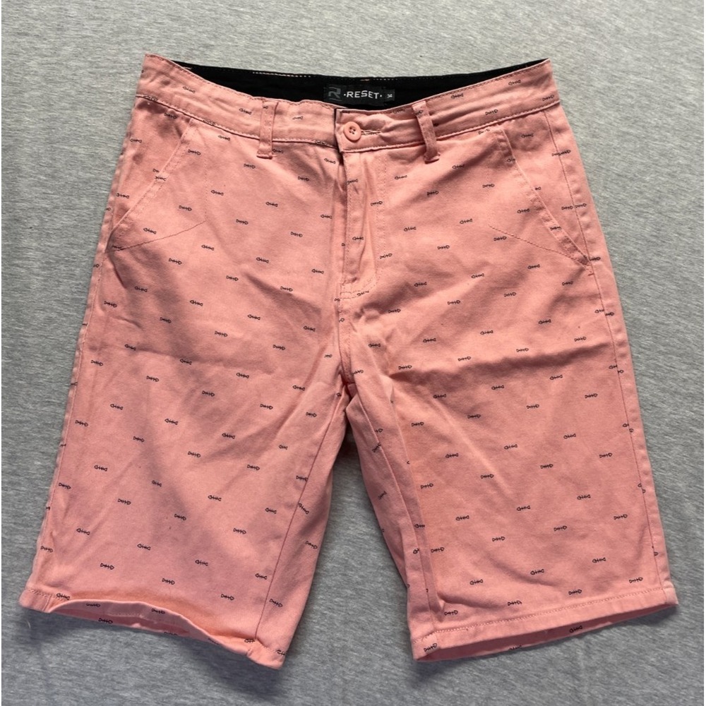 Rest Chino Shorts Mens 34 Pink Allover Fish Skeleton Print Stretch Summer Travel